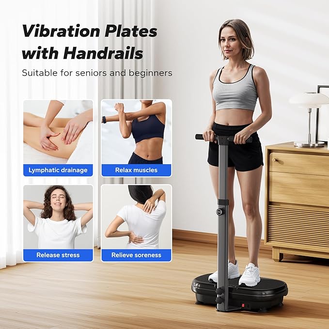 MERACH Vibration Plate Exercise Machine, Vibration Plate for Lymphatic Drainage Weight Loss, Vibrating Plate Exercise Machine with Handrails, Exercise Equipment for Women Men Home