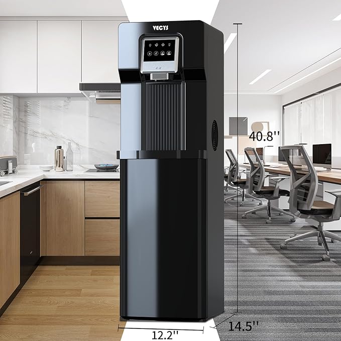 VECYS Bottom Loading Water Cooler with Ice Maker, Cold Water Supply with 18LBS Daily Ice Making, Compatible with 3 or 5 Gallon Bottles, Ideal for Home and Office (No Hot Water)