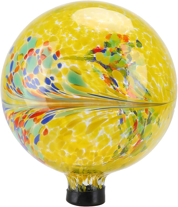 10 Inch Gazing Ball Glass Reflective Garden Globe Outdoor Gazing Globe Yard Ornament for Garden Yard Home Outdoor Decoration Yellow(NOT Solar