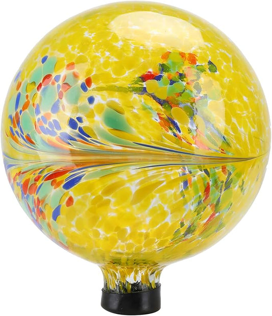 10 Inch Gazing Ball Glass Reflective Garden Globe Outdoor Gazing Globe Yard Ornament for Garden Yard Home Outdoor Decoration Yellow(NOT Solar