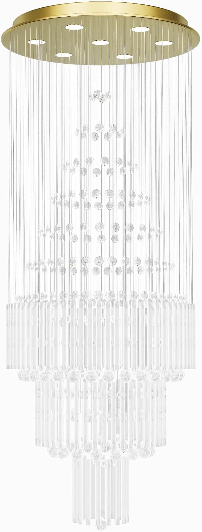 Flashing God D24''XH86'' Modern Foyer Chandelier for High Ceiling Raindrop Crystal Chandelier High Ceiling Pendant Light Fixture for Hallway Living Room (Gold Staircase Chandeliers)