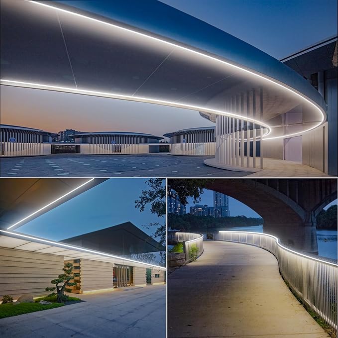 GZBtech Flexible LED Neon Rope Lights 50FT,AC 110-120V Waterproof Strip Light, 120 LEDs/M Cuttable Connectable Neon Lighting for Indoor Outdoor Home Decor/Commercial Building Use-Cold White 15M