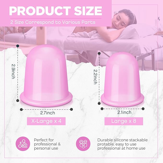 TrelaCo 12 Pcs 2 Size Cupping Therapy Set Silicone Anti Cellulite Cupping Kit for Massage Therapy Cupping Therapy Set Vacuum Suction Cup for Arthritis Relief, Pain Reduction Adults Home Use (Purple)