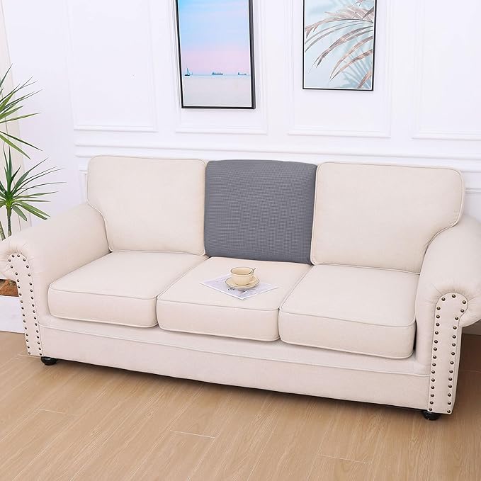 hyha Waterproof Couch Cushion Covers for Pets, Non Slip Sofa Cover for Dogs Washable, Soft Thick Stretch Jacquard Fabric, Sofa Slipcovers with Elastic Bottom (1 Piece for Backrest M, Middle Grey)