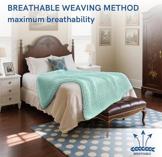 YnM Cooling Chunky Throw Blanket, Medium-Weight, Hand Knitted, Skin Friendly, Ventilated and Breathable, Machine Washable, Home Décor Piece for Couch, Sofa and Bed (Menthe Green, 60x80 Inch)