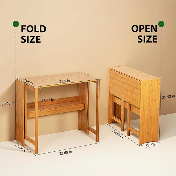 31.5" Bamboo Folding Desk,Space-Saving Computer Desk for Small Spaces, Foldable Study Table for Bedroom, Home Office, Dorm, Apartment(Natural)