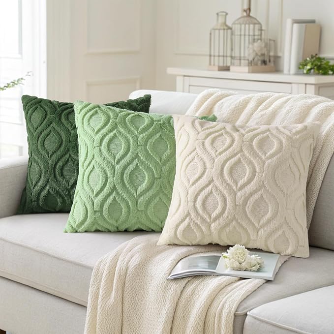 decorUhome Fall Throw Pillow Covers 16x16 Inch Set of 2, Soft Plush Decorative Faux Fur Beige Solid Couch Pillow Covers, Accent Farmhouse Neutral Square Euro Pillow Cases for Sofa Bed Living Room