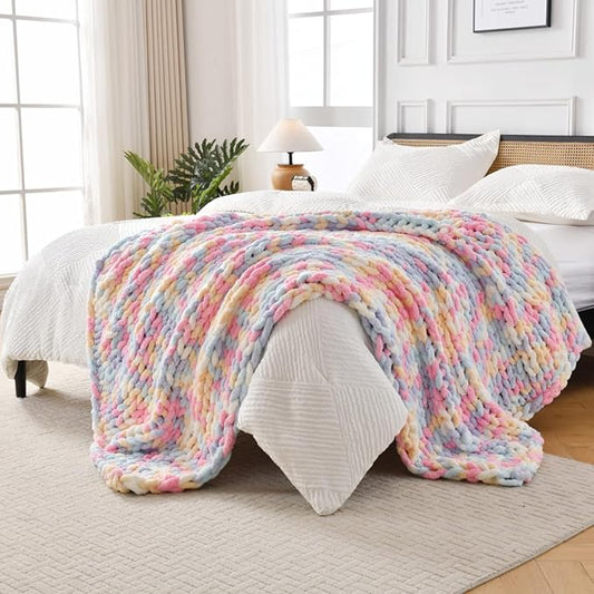 Ultra Soft Chunky Knit Blanket Throw -50x70 Hand Knitted Warm Chenille Throw Blanket, Home Decor Soft Thick Yarn Cable Knit Blanket Breathable Fleece Banket Christmas for Couch Bed Sofa Best GIF
