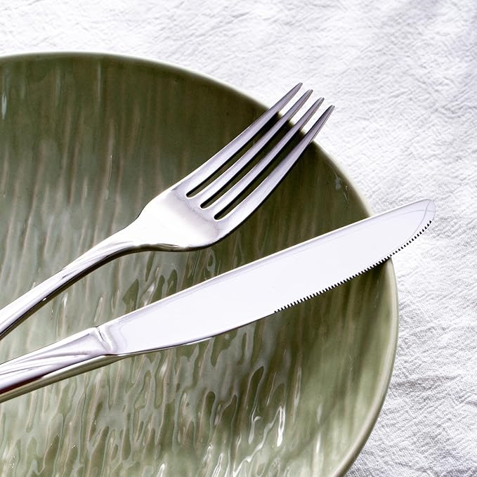 HIKAA Wave Design Silverware Set Service for 12, 60-Piece Artistic Stainless Steel Flatware Set with Fibonacci Pattern, Heavy Duty Mirror Polished Cutlery Set