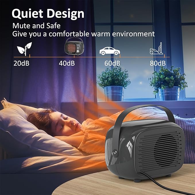 Space Heater, Small Desk Heater with High Output, Safe and Quiet Ceramic Desktop Heating Fan for Home Bedroom Office Desk Indoor Use(Grey)