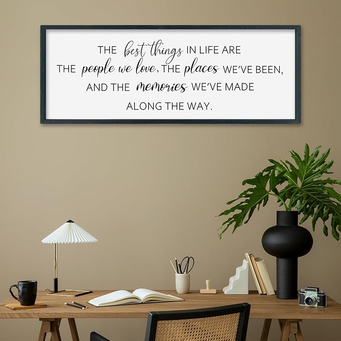 SRSZHIYUE The Best Things in Life Sign Wall Decor Art 32"×12" for family Home Bedroom Adventure Large Wood Framed Wall Hanging (Black)