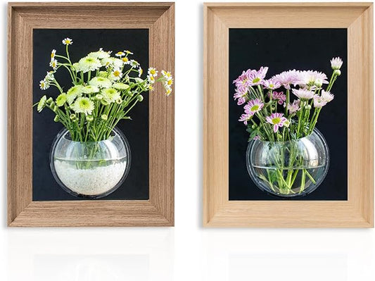 Wooden Frame Wall Hanging Planter for Hydroponic Plants,12X16 inch Wall Vase with Round Acrylic Propagation Station,Bathroom, Office, or Living Room Décor, Set of 2 Mix