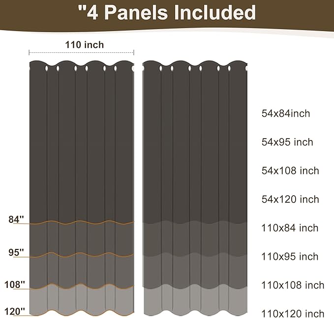 HolidayIdeas 4 Panels Linen Outdoor Curtains for Patio Waterproof Taupe Outside Curtains 110"x120"-Indoor/Outdoor Gazebo Wide Curtains Weatherproof, Privacy for Pergola, Porch, Cabana, Deck, Sunroom