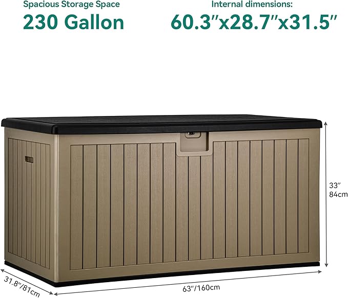 YITAHOME 230 Gallon Double-Wall Deck Box with Divider & Side Handles, Outdoor Large Storage for Patio Furniture Cushions, Garden Pool Accessories, Water Resistant & Lockable