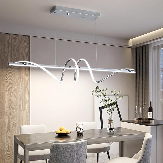 Modern Ceiling Chandelier Light, Acrylic Anti Flicker Pendant Lamp with Remote Control Dimmable 3 Color Mode & Brightness for Kitchen Bar
