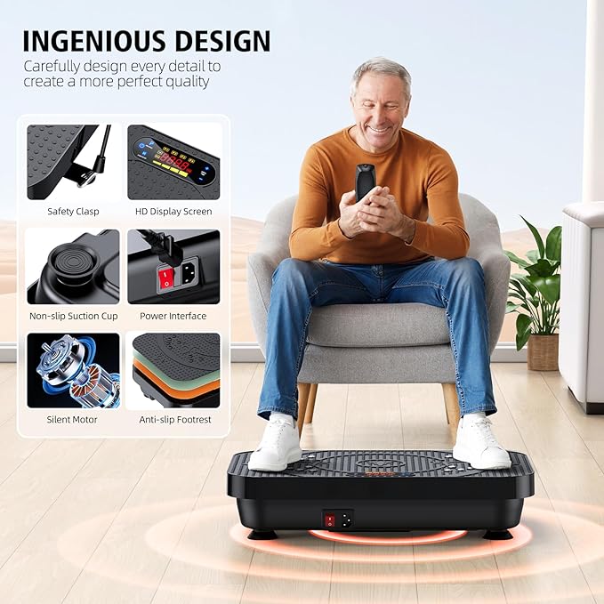 Vibration Plate Exercise Machine, OVANZA Whole Body Vibration Plate for Lymphatic Drainage, Burns Fat, Helps Toning, Weight Loss Shaping Wellness for Home Training Equipment