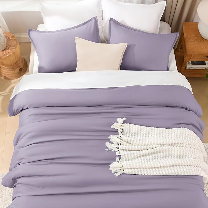Litanika Grayish Purple Comforter Set Twin/Twin XL Size, 2 Pieces Lightweight Solid Bedding Comforter Set, All Season Fluffy Bed Set (66x90In Comforter & 1 Pillowcase)