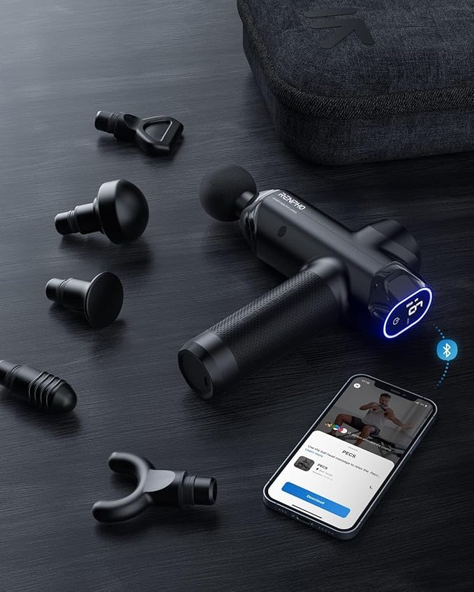 RENPHO Massage Gun Deep Tissue with Bluetooth, Percussion Muscle Massage Gun with 12mm Amplitude for Athletes, Portable Electric Handheld Massager Gun, LED Touch Display