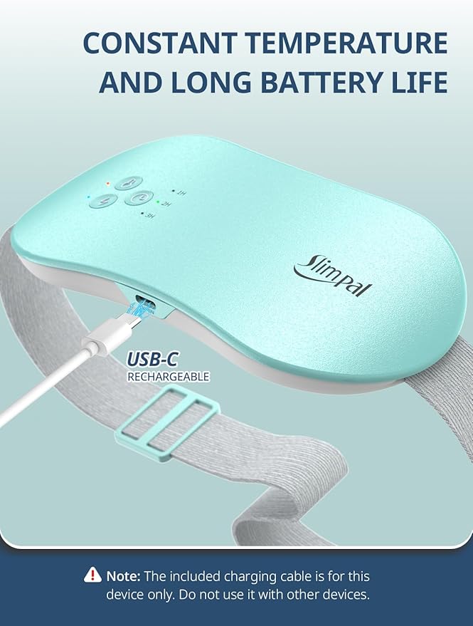 Slimpal Portable Heating Pad for Period Cramps, FSA HSA Eligible, Cordless Heat Pad for Menstrual Cramps Relief, 3 Timer Auto Off Setting, Electric Heating Belt Gifts for Her Women Girl Wife, Aqua