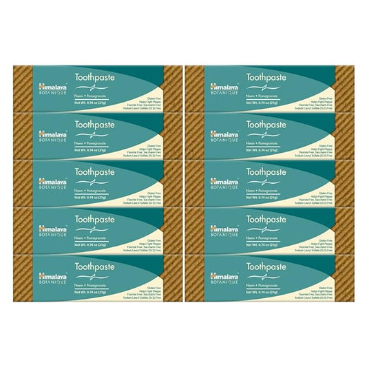 Himalaya Botanique Neem & Pomegranate Toothpaste, Original Formula for Brighter Teeth and Fresh Breath, 0.74 oz, Fluoride Free, TSA Approved Travel Size, 10 Pack