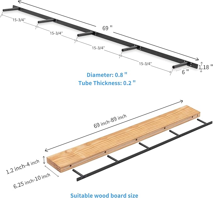Hidden Shelf Brackets , Floating Shelf Bracket ( Additional Brackets -NO Kits) 69 Inch -2 Pcs
