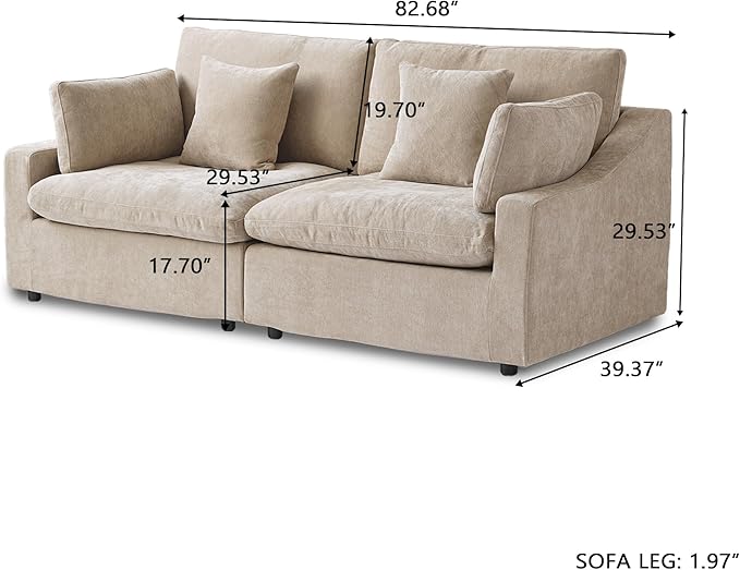 JACH Sectional Couches for Living Room, Cloud Sectional Couch with Deep Seat, Down Filled Modular Sofa, Covers Removeable & Washable, Love Seat Sofas Furniture for Living Room, Khaki