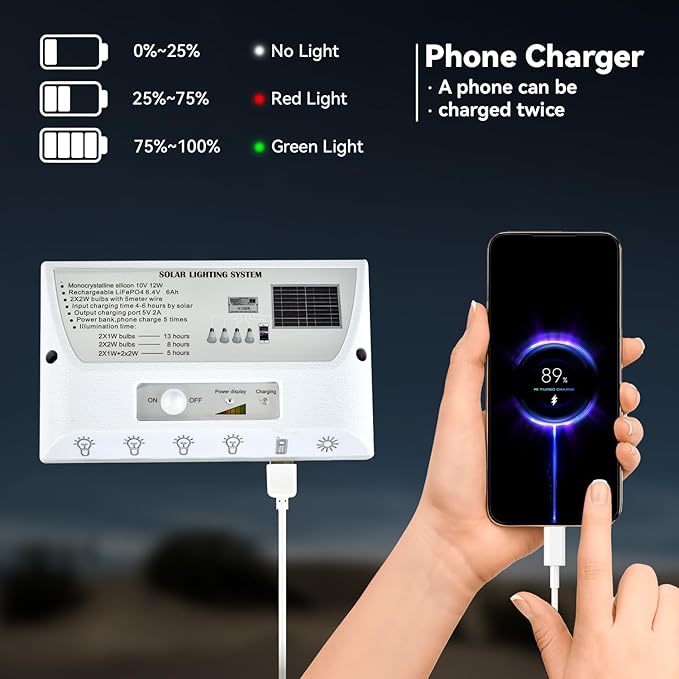 Solar Powered Indoor & Outdoor Pendant Lights with 4 LED Bulbs, Each 5m Cord, Waterproof, 6000mAh Battery for Yards, Gardens, Patios, Camping, RVs & Sheds
