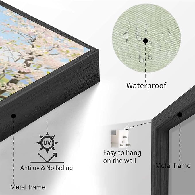 The scenery of a stream between trees and cherry blossoms under the blue sky is suitable for posting in the living room bedroom office landscape posters