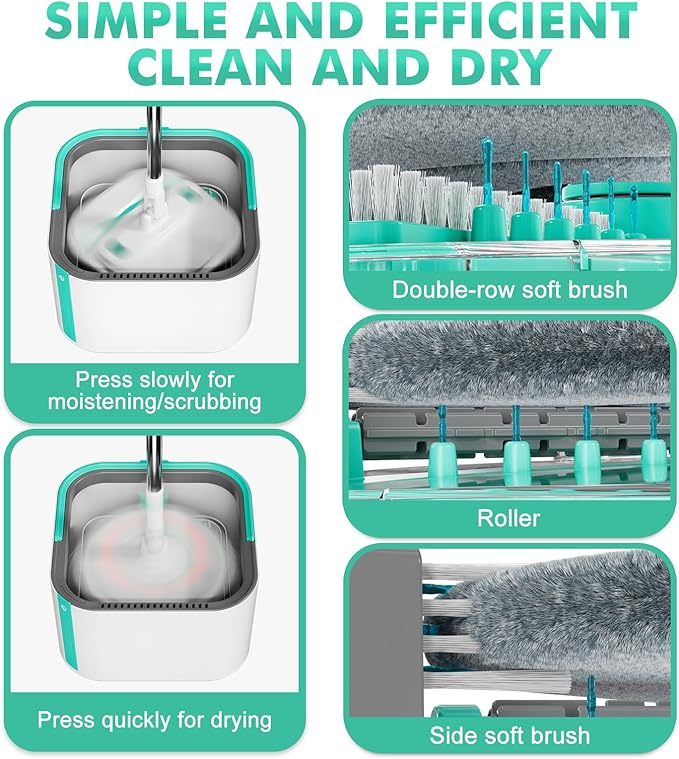 Upgraded Spin Mop and Bucket Self-Standing Mop Bucket Separate Dirty and Clean Water System Self Wringing 360° Rotating & 90° Foldabl Mops and Buckets for Floor Cleaning (Blue, 10Pads)