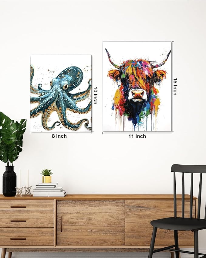 Nautical Octopus Canvas Wall Art Octopus Ocean Theme Print Poster Coastal Framed Picture Painting for Home Beach House Bedroom Wall Decor 8x10 Inch