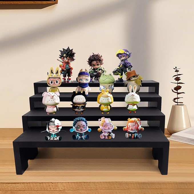 Large Display Wood Risers Wooden Stand 8 Tier Wood Racks Decorative Rectangular, 2 Set 8 Piece Cupcake Stands Cologne Perfume Organizer Dessert Showcase Items(black)