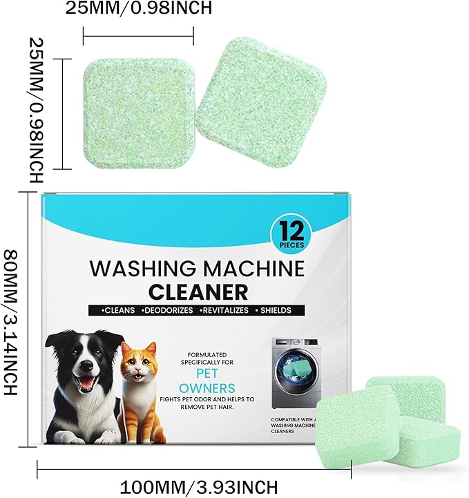 Washer Machine Cleaner Tablets-24Pack-12 Month Supply,Formulated for Pet Owners Washing Machine Cleaner,Compatible with HE,Easily pet hair remover for laundry.Top & Front Load Washer.Septic Safe.