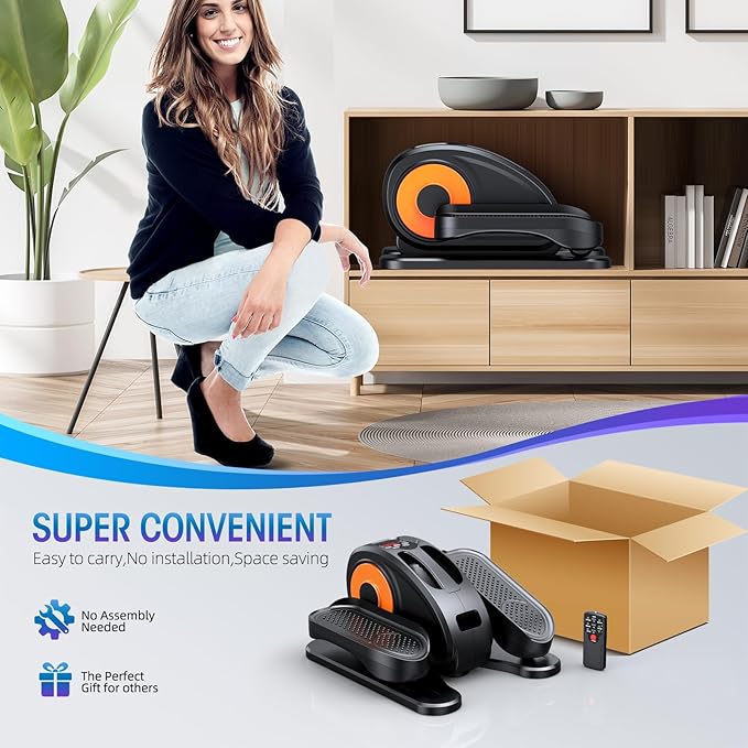 Under Desk Elliptical Machine, Quiet & Portable Seated Pedal Exerciser with 12 Adjustable Speeds & Remote Control, Low-Impact Electric Ellipse Leg Exerciser for Cardio & Strength