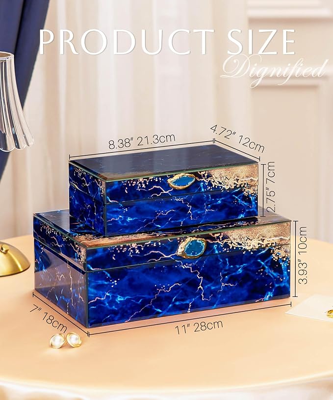 Homde Glass Decorative Storage Box: Set of 2 Boxes for Home Decor - Large Organizer with Lids for Decorations