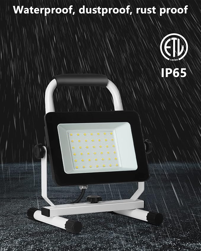 UFOND 4000 Lumen LED Work Light with Stand,40W Waterproof Portable Flood Lights, Worklight Brightness Angle Adjustable, with Switch Power Cord, Suitable for Construction Sites, Garage Workshop