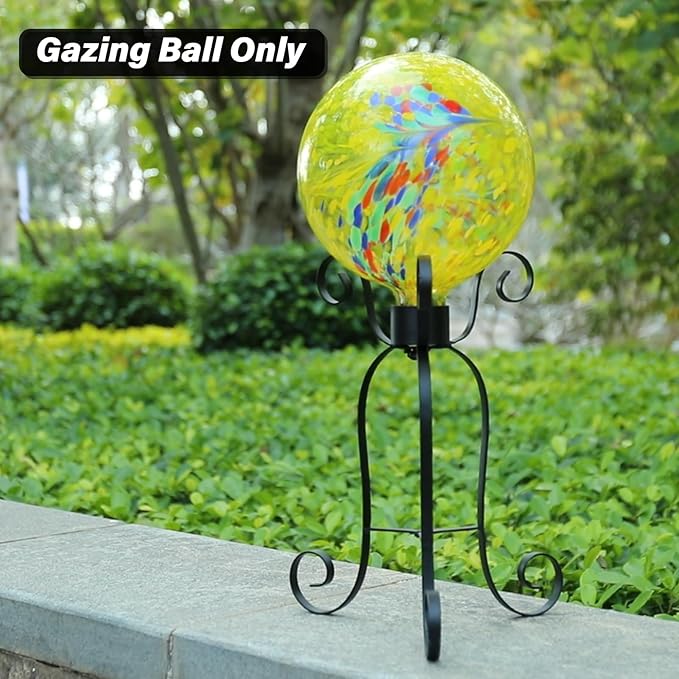 10 Inch Gazing Ball Glass Reflective Garden Globe Outdoor Gazing Globe Yard Ornament for Garden Yard Home Outdoor Decoration Yellow(NOT Solar