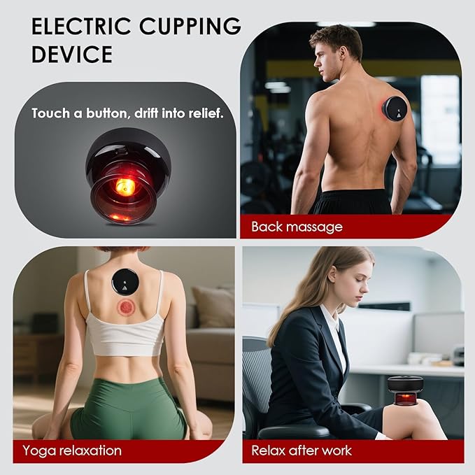 Remote Control Electric Cupping Massager, Smart Cupping Kit for Massage Therapy with 16 Level Temperature & Suction, Portable Cupping Therapy Set for Targeted Pain Relief, Black