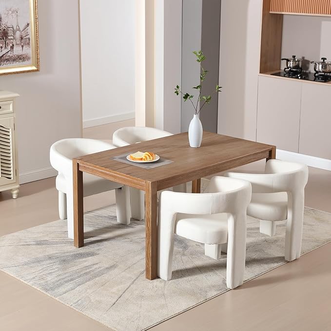 White Chenille Dining Chairs Set of 6, Modern Barrel Dining Room Chairs Upholstered Accent Chair with Arms and Round Back for Living Room Kitchen Armchair No Assembly Needed