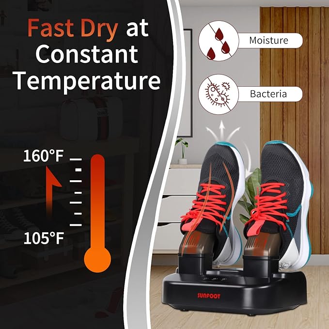 SUNFOOT Boot Dryer And Deodorizer Shoe Dryers For Work Boots, Ski Boot, Hats, Socks, Motorcycle Helmets Glove Dryer With Heat Blower, Quick Drying Boot Warmer Adjustable Timer And Rack (Black)