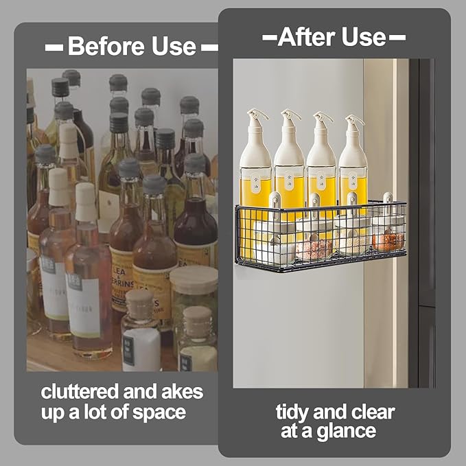 Magnetic Basket, Magnetic Shelf for Fridge, Magnetic Spice Rack Wire Mesh Magnetic organizer Holder Accessories for Office Kitchen Classroom Storage, Black-High, 9.44" x 4" x 3.14"