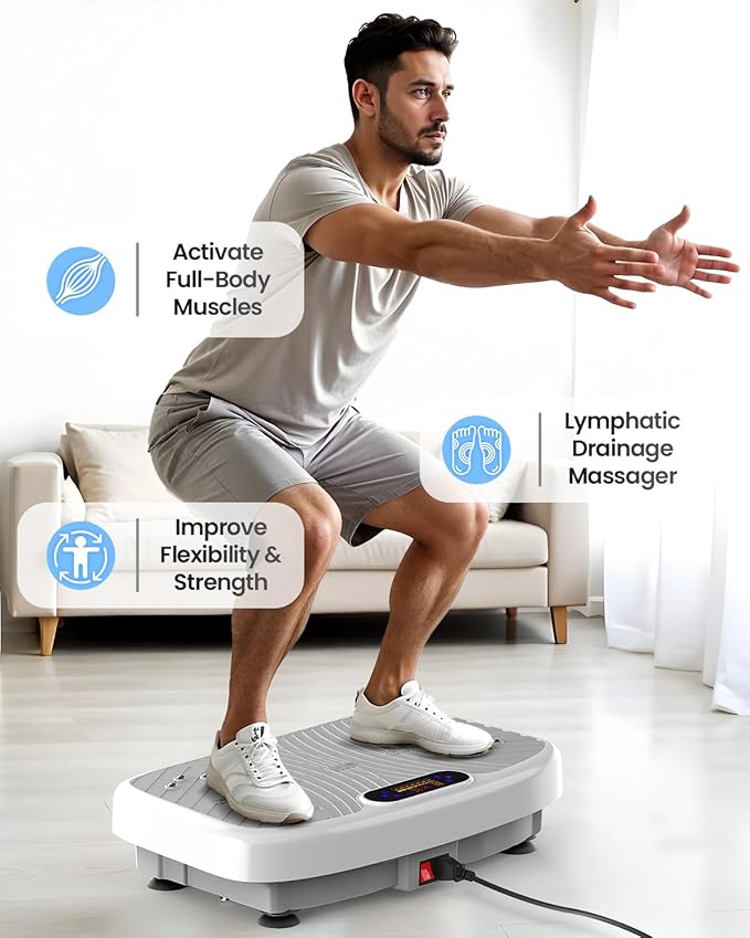 Vibration Plate Exercise Machine, Vibration Plate Platform for Lymphatic Drainage, 200 Adjustable Speeds Power Shaping Vibrating Plate Helps Weight Loss, Shaping, Max Weight 450 Lbs