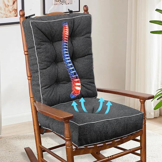 YZ HOME Rocking Chair Cushion, Set of Thicken Seat & Back Chair Cushions with Memory Foam, Non-Slip Chair Pad with Ties for for Indoor&Outdoor Rocker, Dark Grey, 28 * 18 * 5/18x18x5