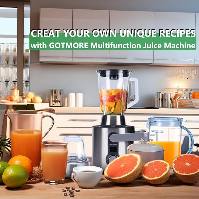 Juicer Machine, Blender & Grinder Combo 3 in 1 for Smoothies, Juice, Processing, Grinding & More 1300W Centrifugal Juice Extractor for Fruit Vegetable with 5 Speeds LCD Screen, Easy to Clean