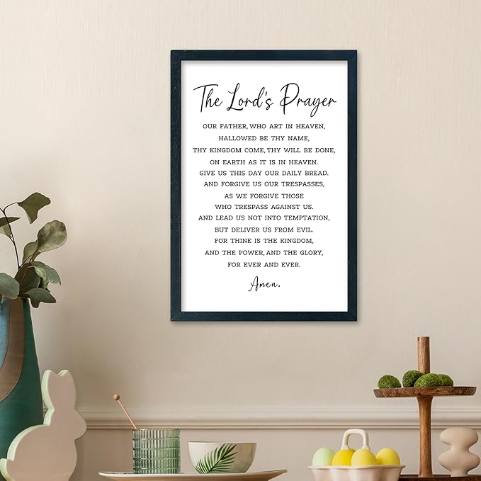 LuZhiQiang The Lords Prayer Wall Decor 16"×11" Our Father Prayer Bible Verse Sign Wood Framed Wall Hanging Art (Black)