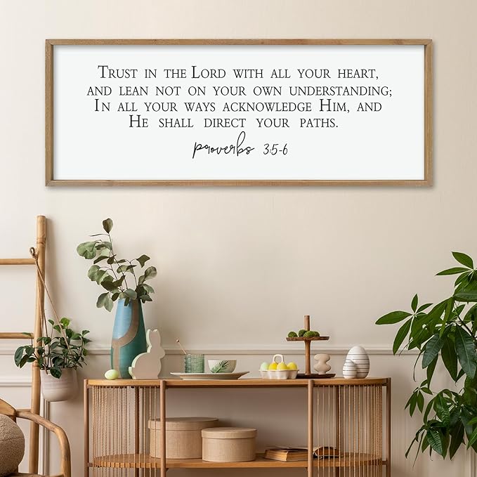 LuZhiQiang Trust in the Lord With All Thine Heart Wall Decor Art 40"×15" Bible Verse Proverbs 3:5-6 Sign Scripture Christian Large Wood Framed Hanging (Wood)