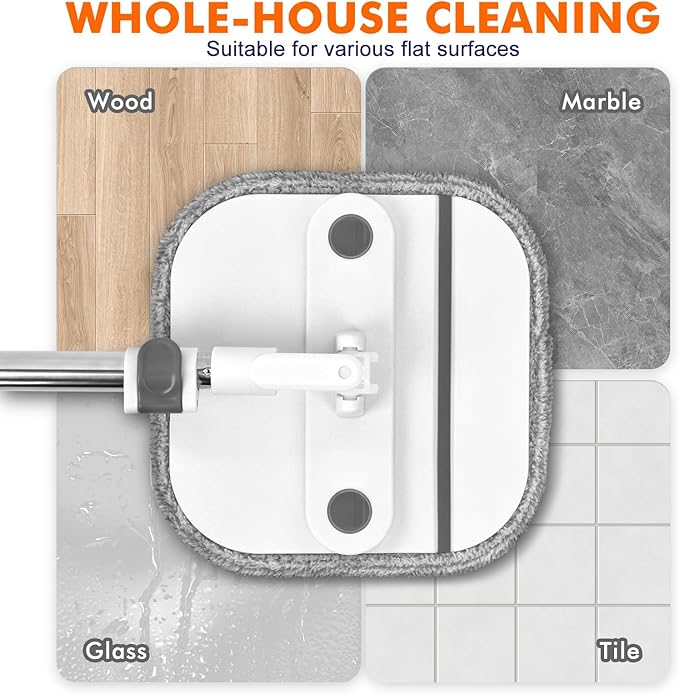 KZKR Spin Mop and Bucket Set with Self Separation Dirty and Clean Water System, Self Wringing 360° Rotating Square Mop Head for Home Floors Cleaning (2.0 Mop and Bucket Set (2 Pads))