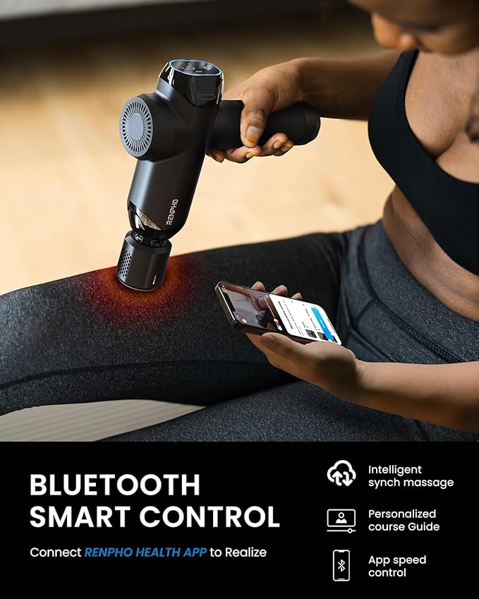 RENPHO Massage Gun Deep Tissue with Heat and Cold, Percussion Muscle Massage Gun Bluetooth with 12mm Amplitude, Handheld Massager Gun, Power+ Thermacool