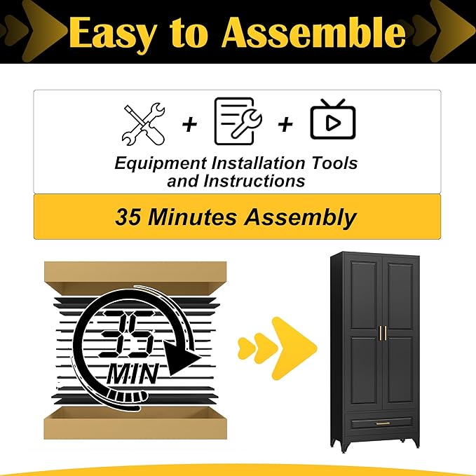 75" Kitchen Pantry Cabinet with Drawer, Metal Storage Cabinets with Doors and 4 Adjustable Shelves,Black Kitchen Cabinet with 2 Gold Handles,Food Cupboard for Livingroom,Pantry