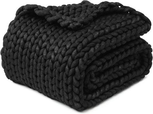 YnM Chunky Throw Blanket, Medium-Weight, Hand Knitted, Skin Friendly, Ventilated and Breathable, Machine Washable, Home Décor Piece for Couch, Sofa and Bed (Black, 50x70 Inch)
