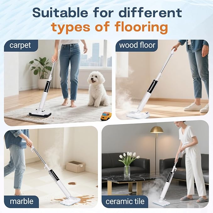 Steam Mop, Detachable Handheld Steam Cleaner for Home,1200W Heat to 260 ยฐF in 20S, 2 Steam Modes & LED Display, 23FT Cord, Steam Mops for Floor Cleaning, Hardwood,Bathroom, Tile, Carpets